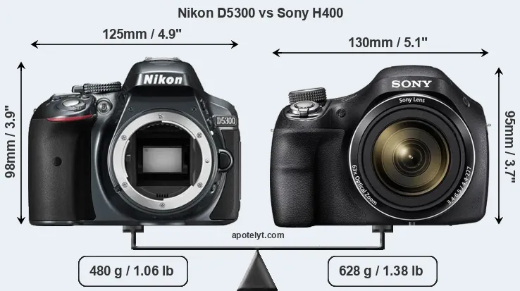 Size Nikon D5300 vs Sony H400
