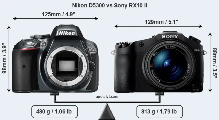 Size Nikon D5300 vs Sony RX10 II