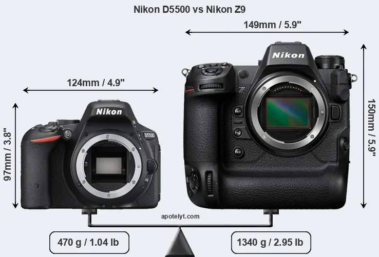 Size Nikon D5500 vs Nikon Z9