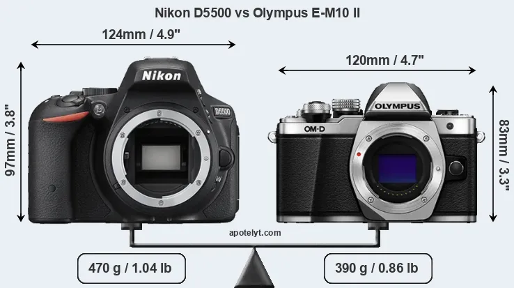 Size Nikon D5500 vs Olympus E-M10 II
