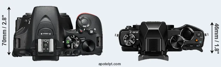 Compare D5500 versus E-M10 top