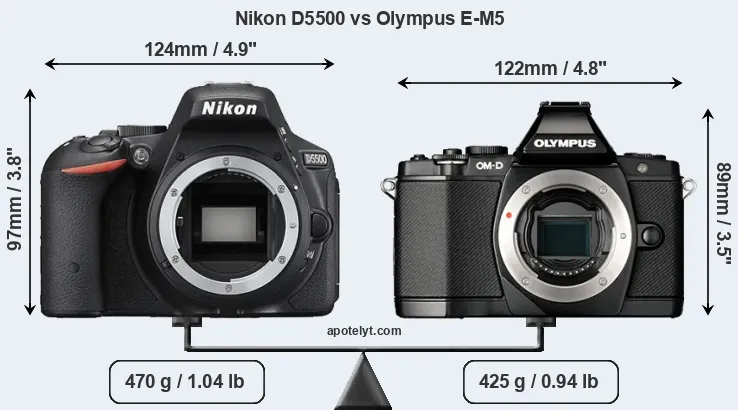 Size Nikon D5500 vs Olympus E-M5