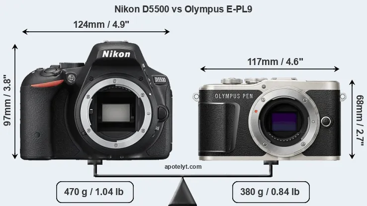 Size Nikon D5500 vs Olympus E-PL9