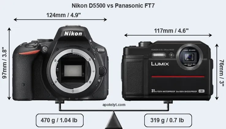Size Nikon D5500 vs Panasonic FT7