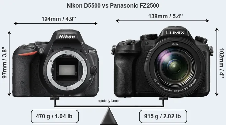 Size Nikon D5500 vs Panasonic FZ2500