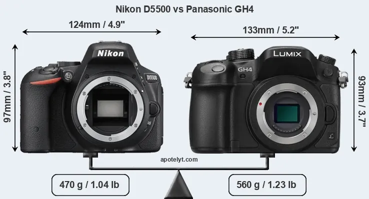Size Nikon D5500 vs Panasonic GH4