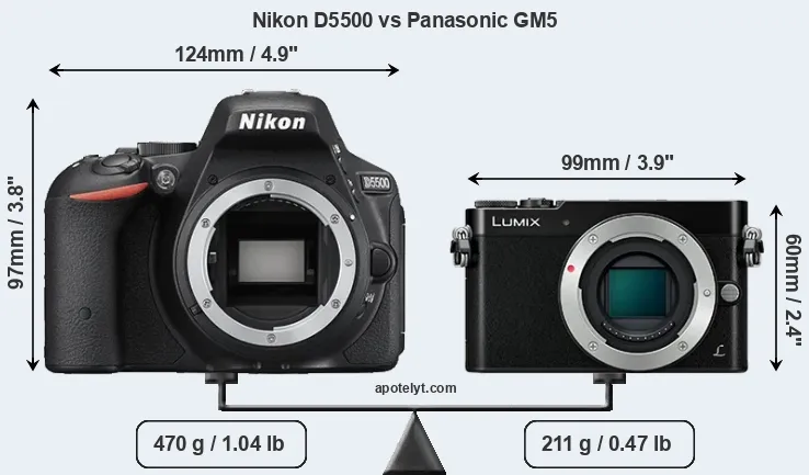 Size Nikon D5500 vs Panasonic GM5