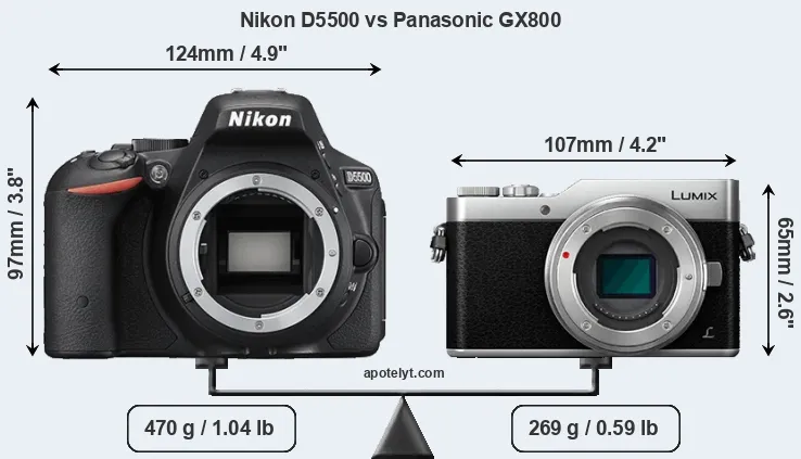 Size Nikon D5500 vs Panasonic GX800