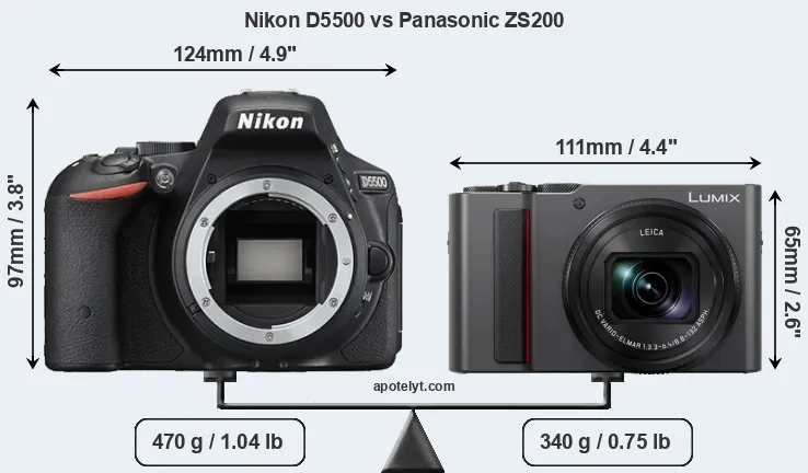 Size Nikon D5500 vs Panasonic ZS200
