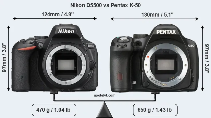 Size Nikon D5500 vs Pentax K-50