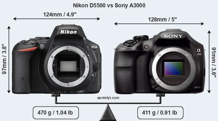 Size Nikon D5500 vs Sony A3000