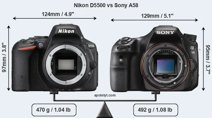 Size Nikon D5500 vs Sony A58