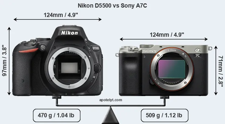 Size Nikon D5500 vs Sony A7C