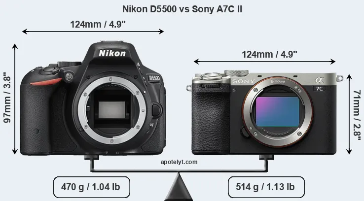 Size Nikon D5500 vs Sony A7C II