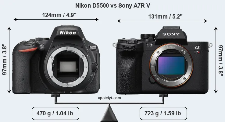 Size Nikon D5500 vs Sony A7R V
