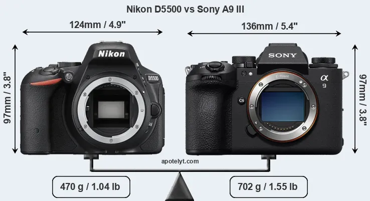 Size Nikon D5500 vs Sony A9 III