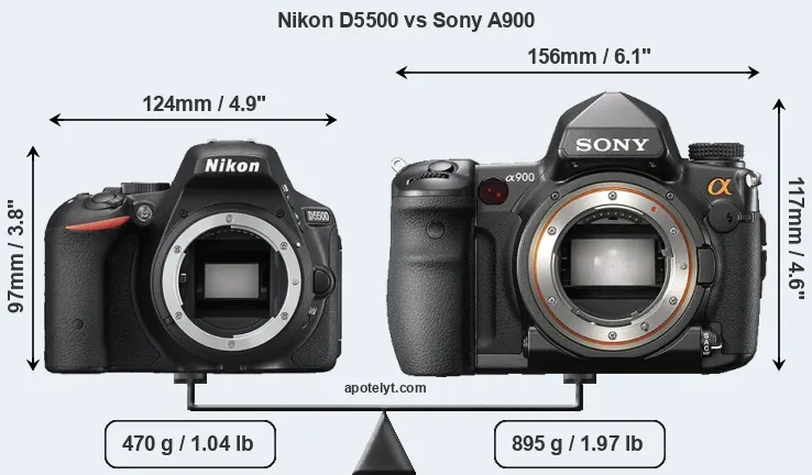 Size Nikon D5500 vs Sony A900