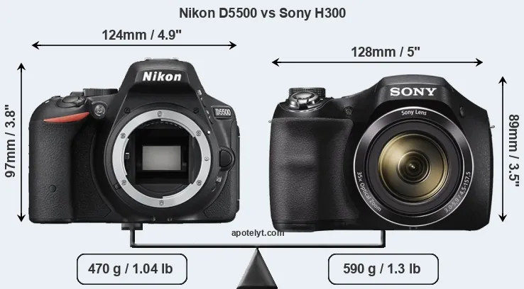 Size Nikon D5500 vs Sony H300