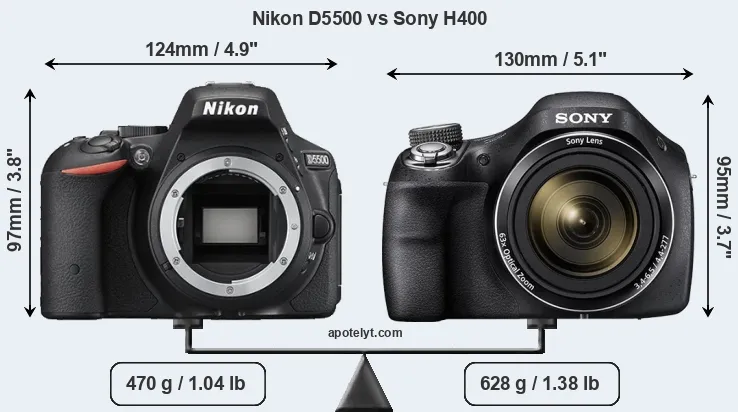 Size Nikon D5500 vs Sony H400