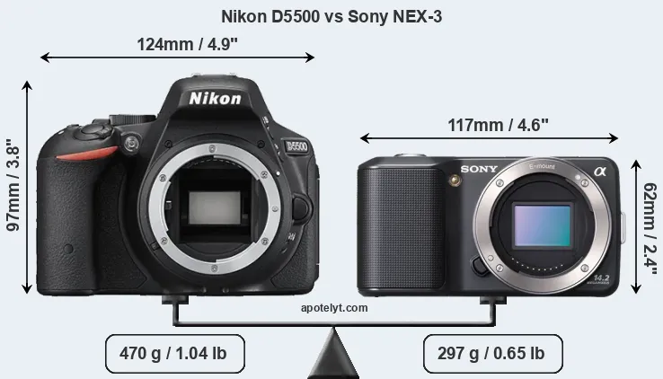 Size Nikon D5500 vs Sony NEX-3
