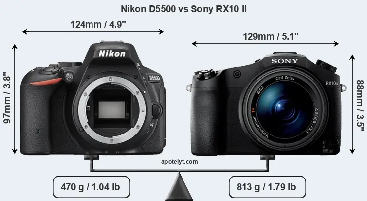 Size Nikon D5500 vs Sony RX10 II