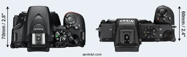 Compare D5600 versus Z50 top