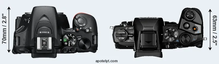 Compare D5600 versus E-M1 top