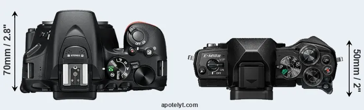 Compare D5600 versus E-M10 III top