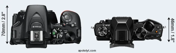 Compare D5600 versus E-M10 top