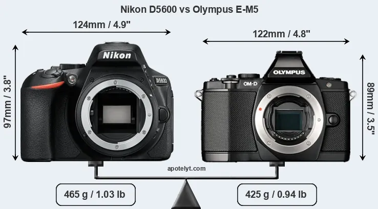 Size Nikon D5600 vs Olympus E-M5