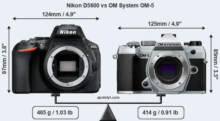 Size Nikon D5600 vs OM System OM-5