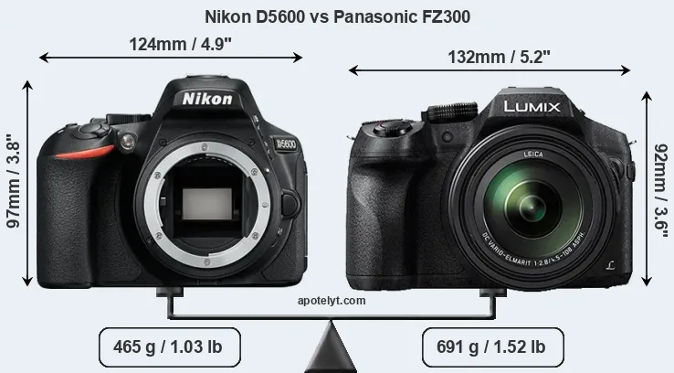 Size Nikon D5600 vs Panasonic FZ300