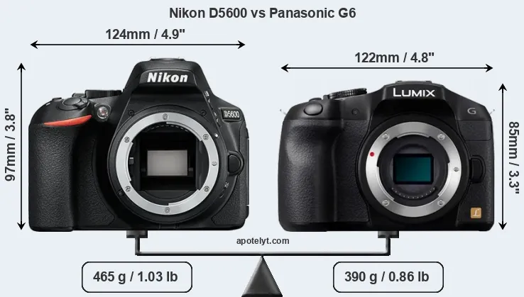 Size Nikon D5600 vs Panasonic G6