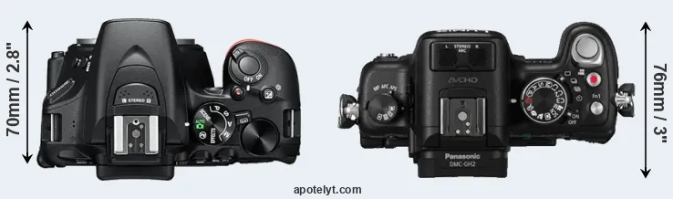 Compare D5600 versus GH2 top