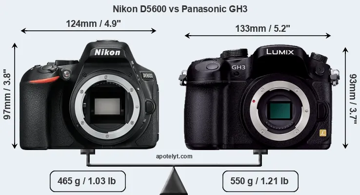 Size Nikon D5600 vs Panasonic GH3