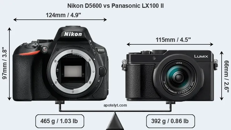 Size Nikon D5600 vs Panasonic LX100 II