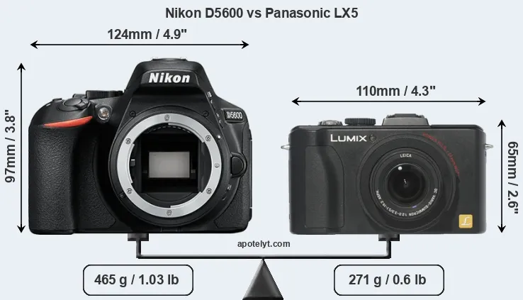 Size Nikon D5600 vs Panasonic LX5