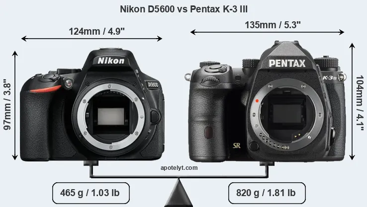 Size Nikon D5600 vs Pentax K-3 III