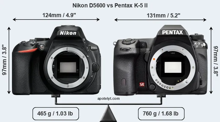 Size Nikon D5600 vs Pentax K-5 II