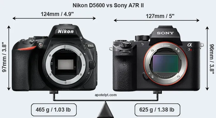Size Nikon D5600 vs Sony A7R II