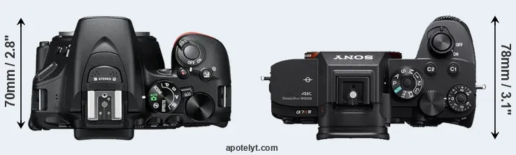 Compare D5600 versus A7R IV top