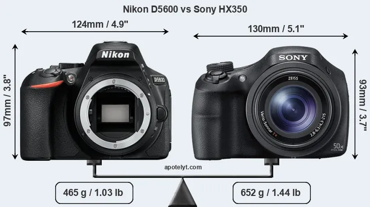 Size Nikon D5600 vs Sony HX350