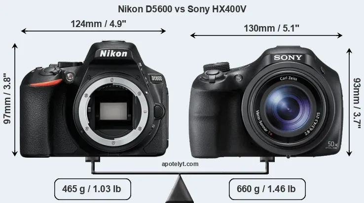 Size Nikon D5600 vs Sony HX400V