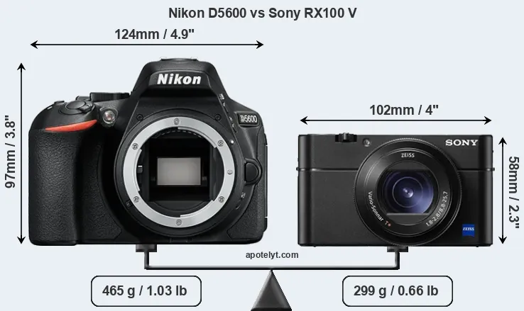 Size Nikon D5600 vs Sony RX100 V