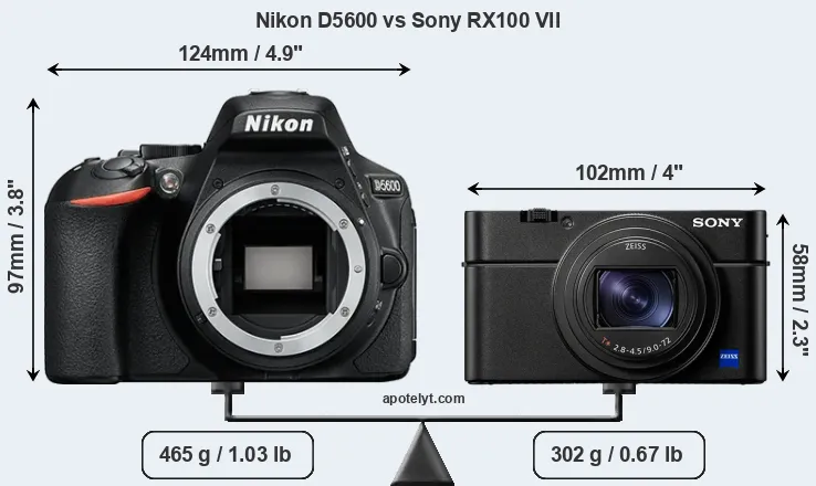 Size Nikon D5600 vs Sony RX100 VII