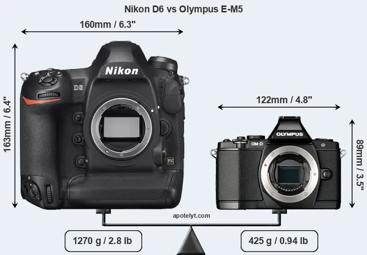Size Nikon D6 vs Olympus E-M5