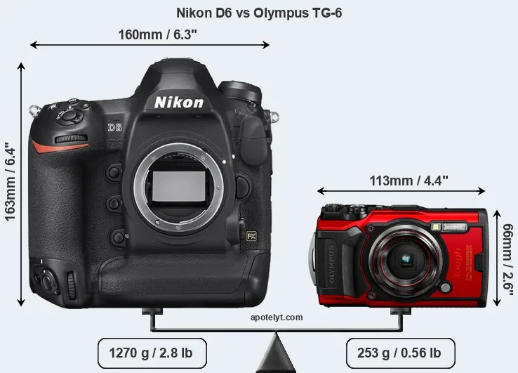 Size Nikon D6 vs Olympus TG-6