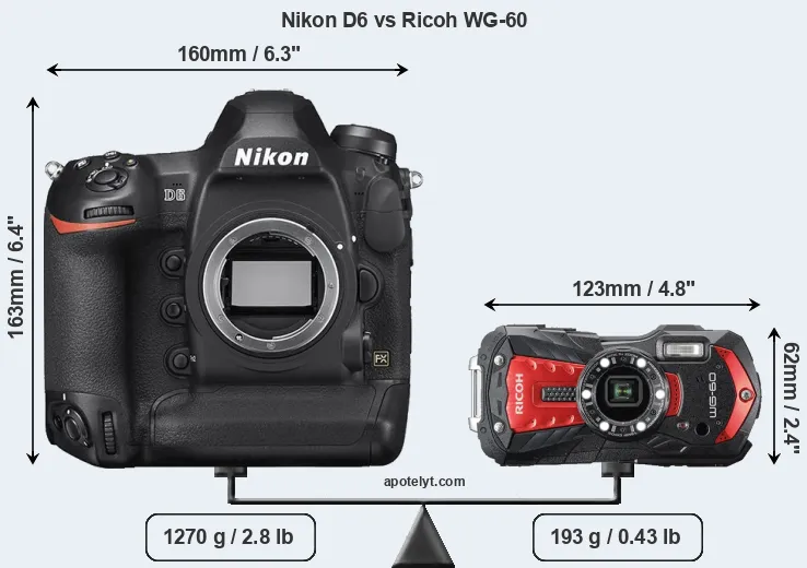 Size Nikon D6 vs Ricoh WG-60
