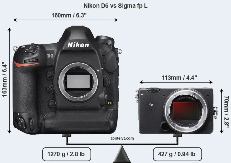 Size Nikon D6 vs Sigma fp L