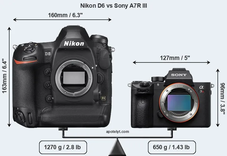 Size Nikon D6 vs Sony A7R III